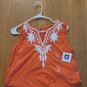 Orange Embroidered Sleeveless Top
